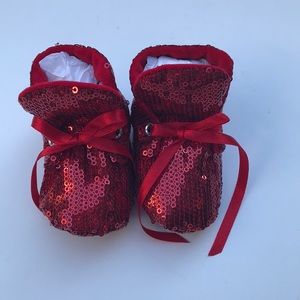 Dear Me Red sequin infant booties